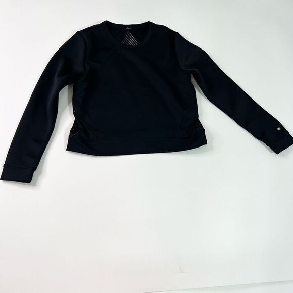 Fabletics Sweatshirt Women's Medium Black Pullover Perforated Mesh Long Sleeve - Picture 1 of 8
